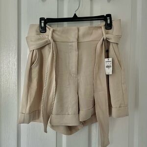 NWT Express Cream High Waist Satin Belted Women's Shorts